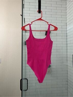 Women's Ribbed Scoop Neck Tank Bodysuit - Hot Pink